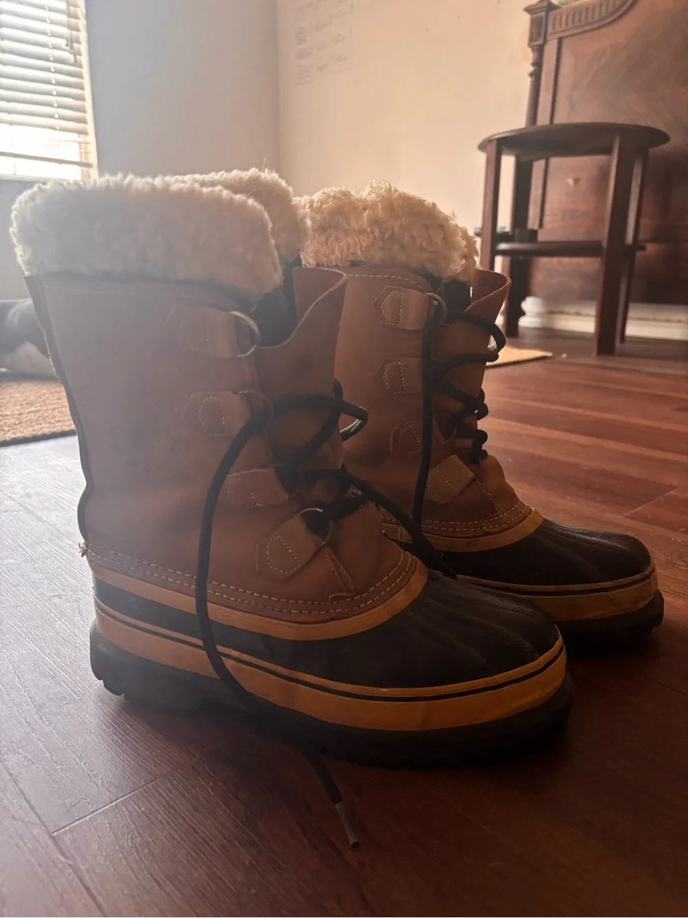 Sorel Brown and Black Women's Winter Rain Boots with Faux Fur Cuff